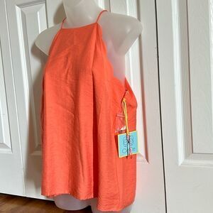 Cece Coral Orange Flowy Lined Tank Top Shirt Blouse Scallop Sleeve Medium M NWT